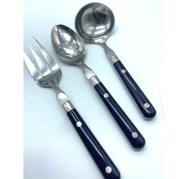 VINTAGE - Mardi Gras Washington Forge Korea Stainless Steel serve set Blue ‎ 3pc - Picture 4 of 5